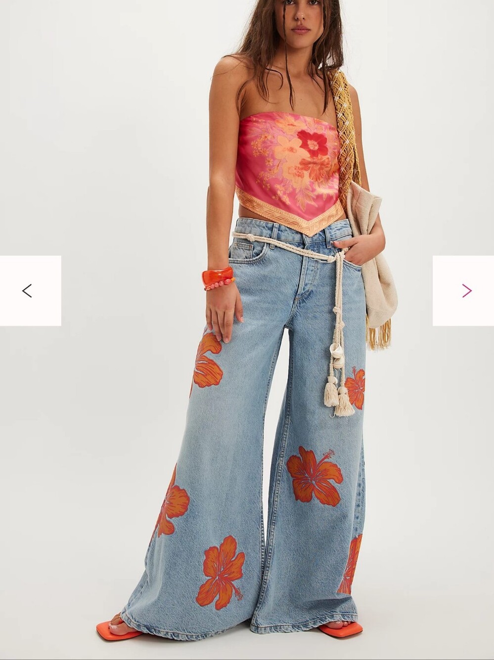 Free People We The Free Palisades Hibiscus Wide Leg Baggy Jeans Size 28